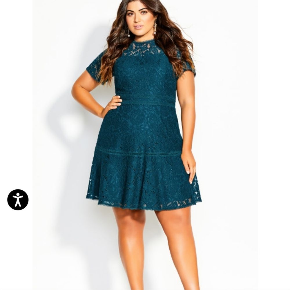 City Chic Lace Ravish Dress - jade size L plus 20
